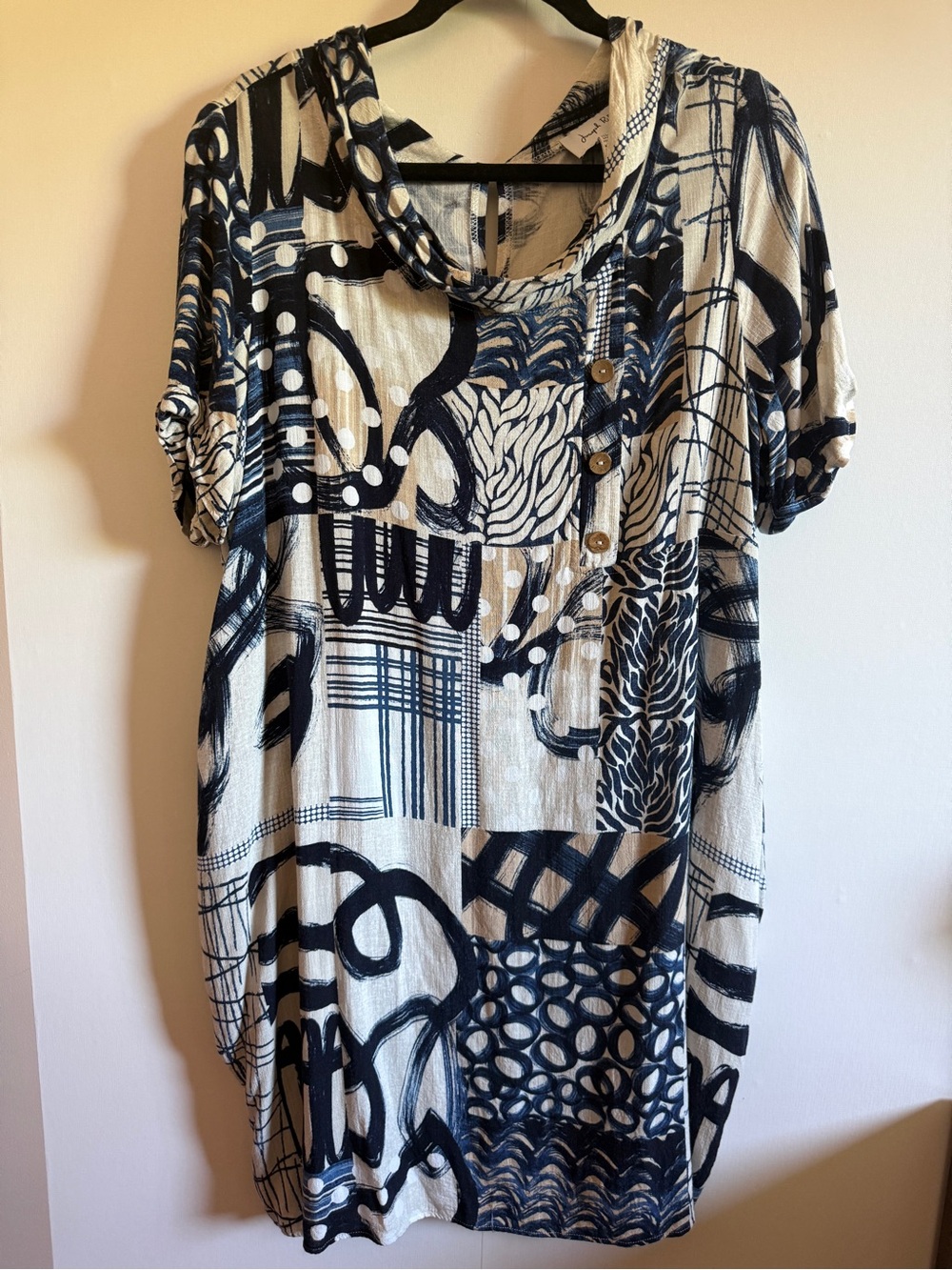 Joseph Ribkoff Abstract Tunic Dress Blue Beige Oversized Size 14